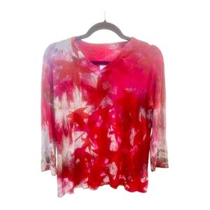 Heyne Bogut Tie Dye Long Sleeve Top Red Pink White Size Large 20" PTP